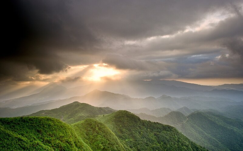 Green Mountains under Stormy Sky — Dramatic