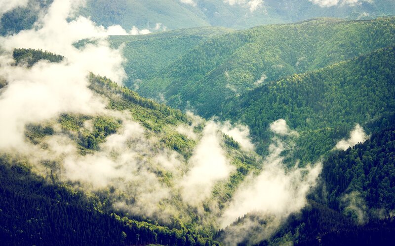 Green Mountains with Clouds — Serene, Photograph