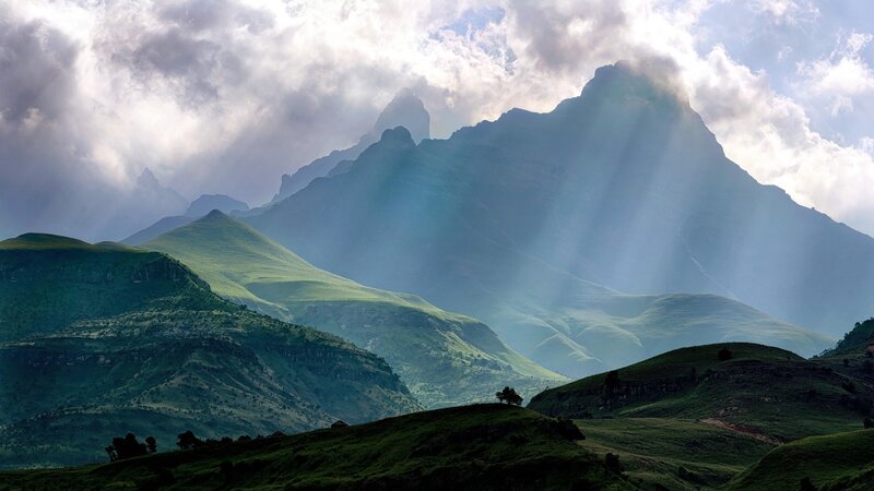 Green Mountains with Sunbeams