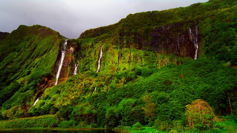Green Mountains with Waterfalls