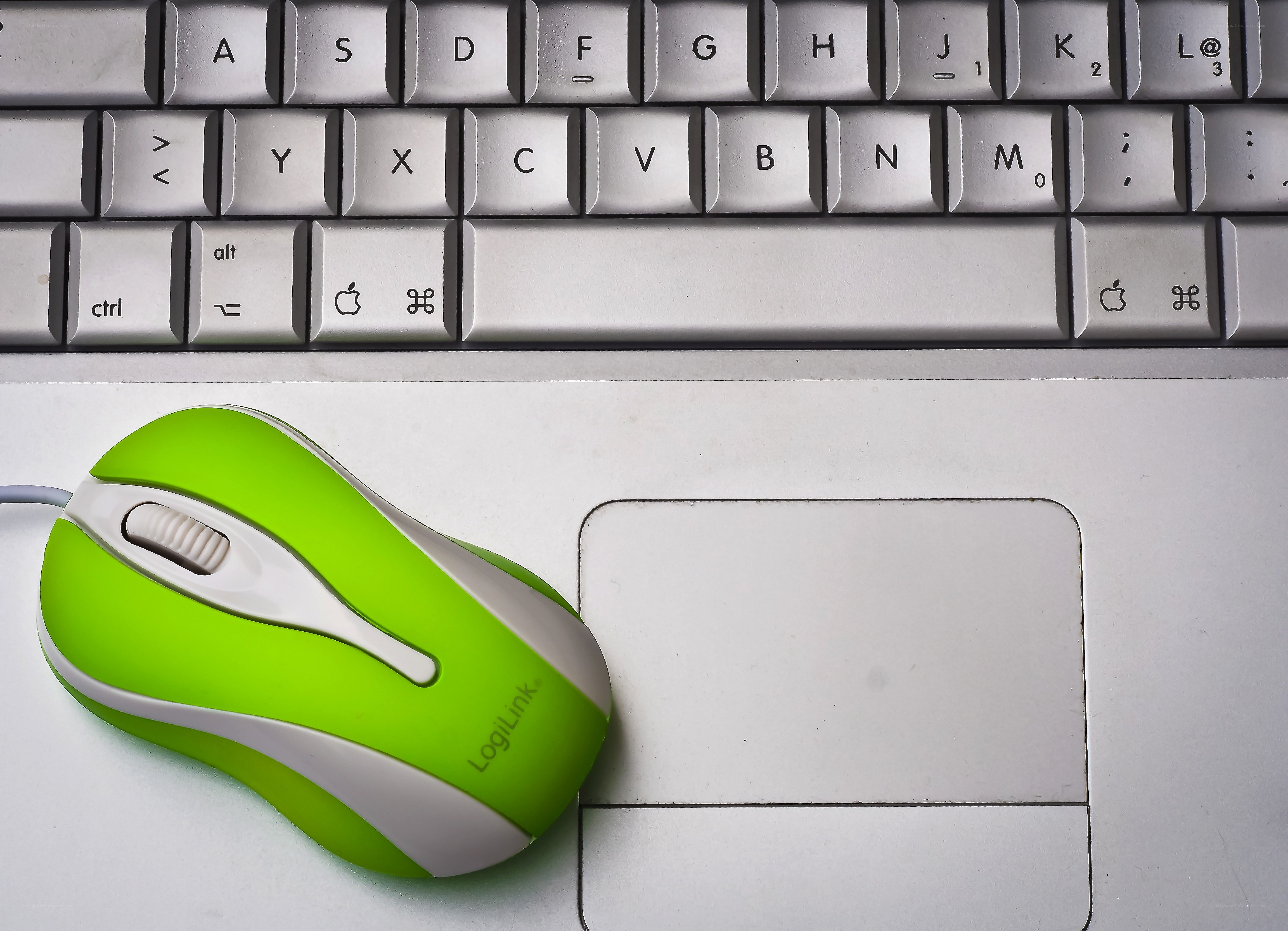 green mouse on laptop