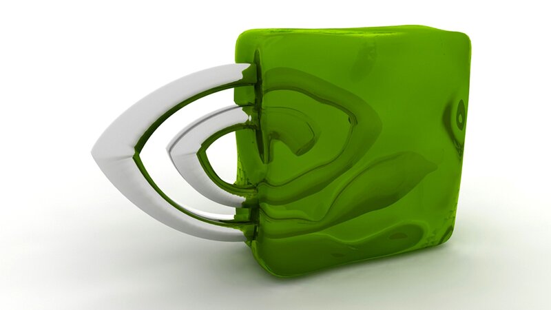 green mug with eye logo