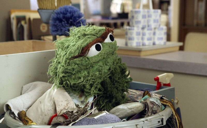 Green Muppet in Bin
