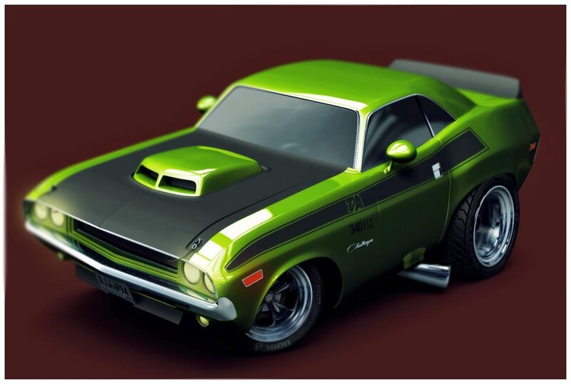 Green Muscle Car — Dramatic, 3d Render