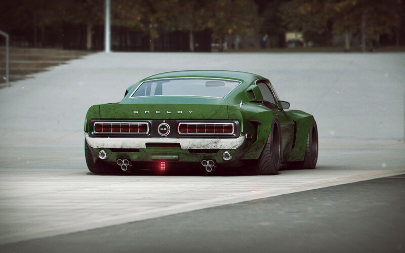 Green Muscle Car — Dramatic, Afternoon, 3d Render, Road