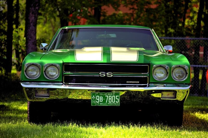 Green Muscle Car — Dramatic, Afternoon, Photograph, Grass