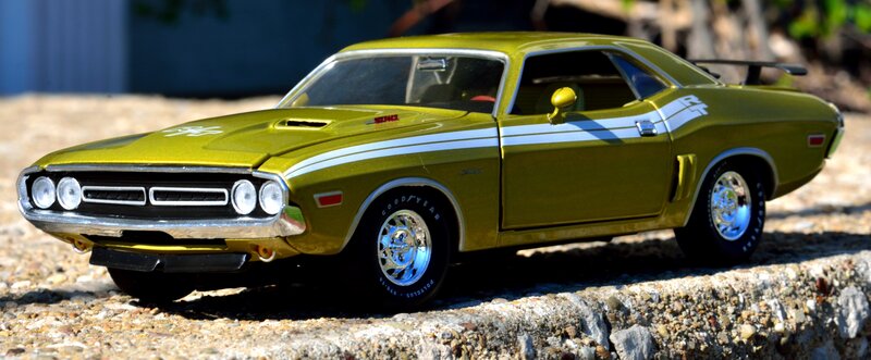 Green Muscle Car — Dramatic, Afternoon, Photograph, Stone Curb