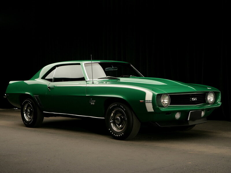 Green Muscle Car — Dramatic, Photograph, Black Background