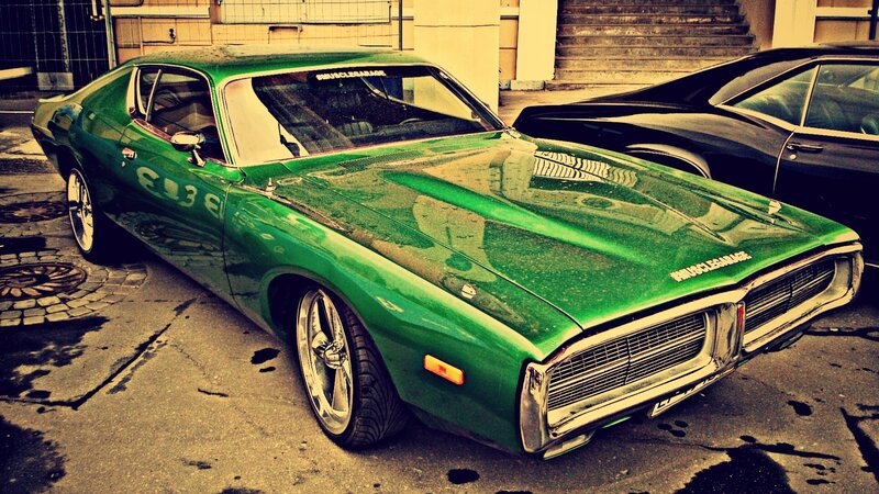 Green Muscle Car — Dramatic, Photograph, Black Car