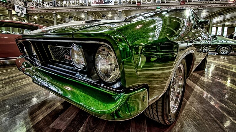 Green Muscle Car — Dramatic, Photograph, Car Show