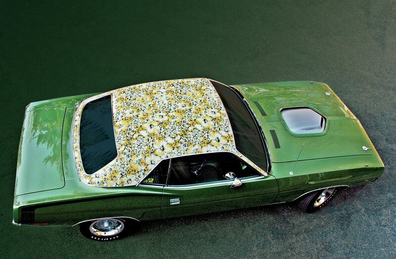 Green Muscle Car — Dramatic, Photograph, Flower Pattern