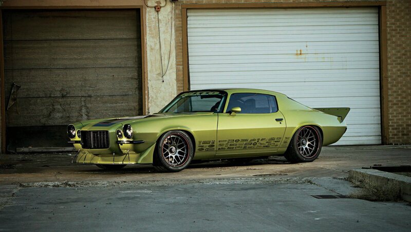 Green Muscle Car — Dramatic, Photograph, Garage Doors