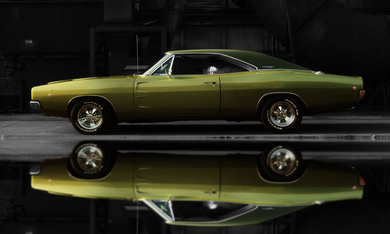 Green Muscle Car — Dramatic, Photograph