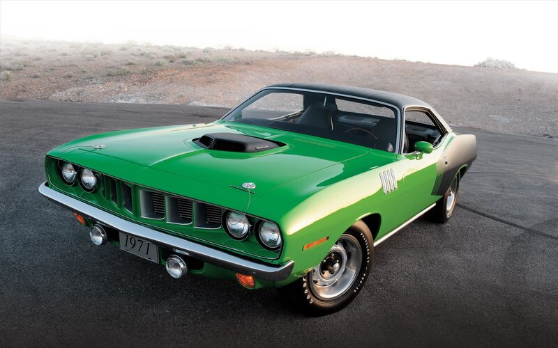 Green Muscle Car — Dramatic, Sunset, Photograph, Road