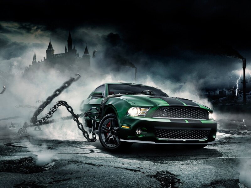 Green Muscle Car — Dramatic