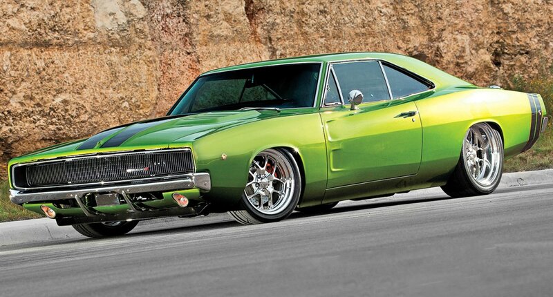 Green Muscle Car — Dynamic, Afternoon, Photograph, Road