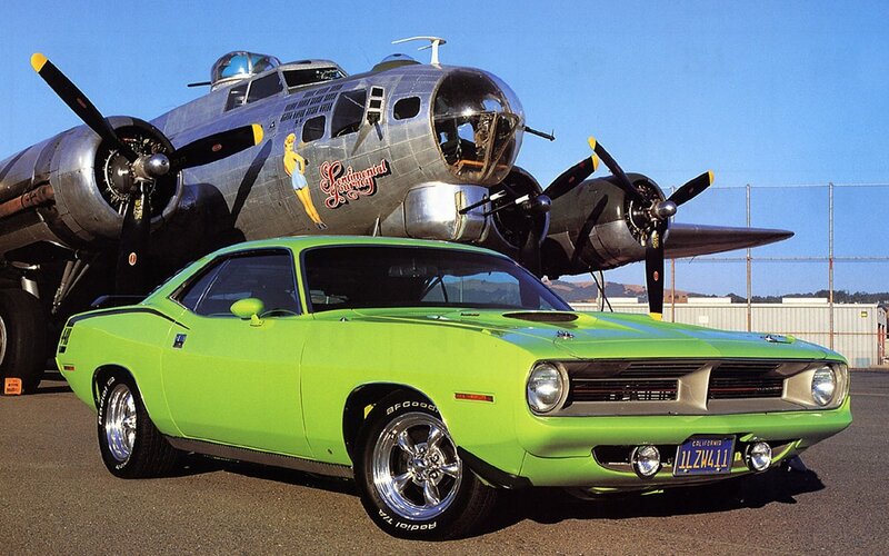 Green Muscle Car — Lime Green, Dramatic, Afternoon, Photograph, Airplane, Propellers