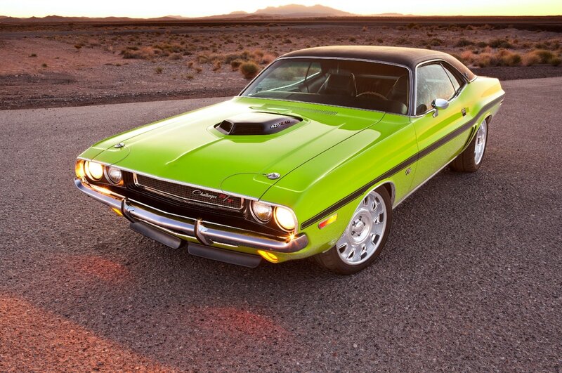 Green Muscle Car — Lime Green, Dramatic, Sunset