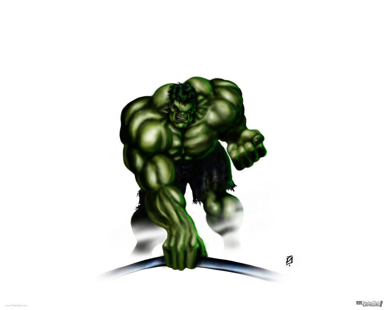 Green Muscular Hulk — Aggressive, Digital Art