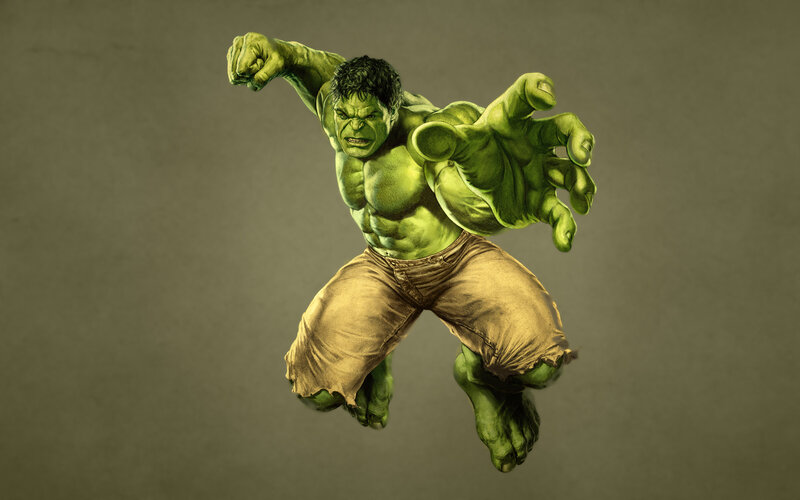 Green Muscular Man — Aggressive, Digital Art, Torn Pants
