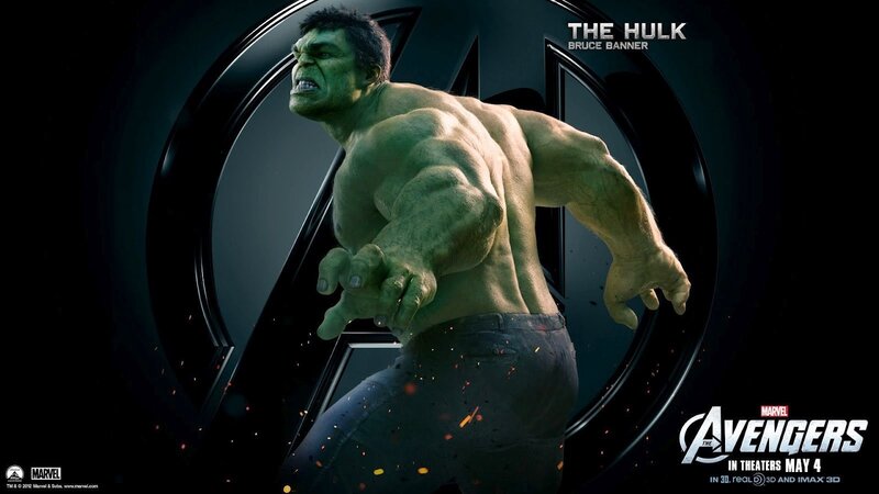 Green Muscular Man — Dramatic, Digital Art, Avengers Logo