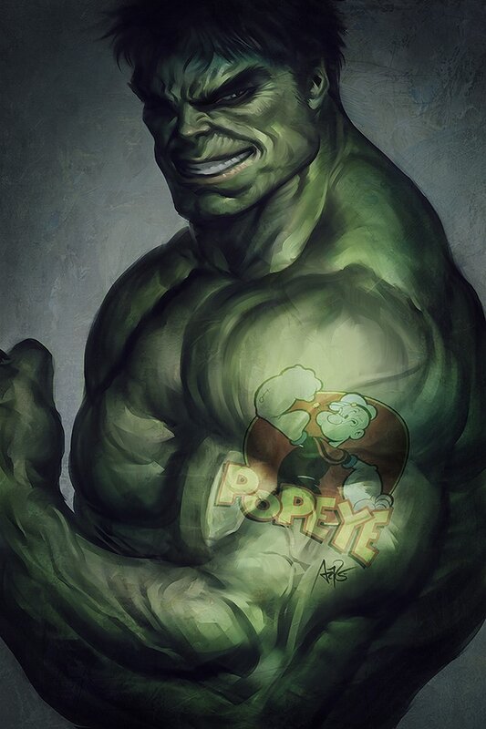 Green Muscular Man — Dramatic, Digital Art, Popeye