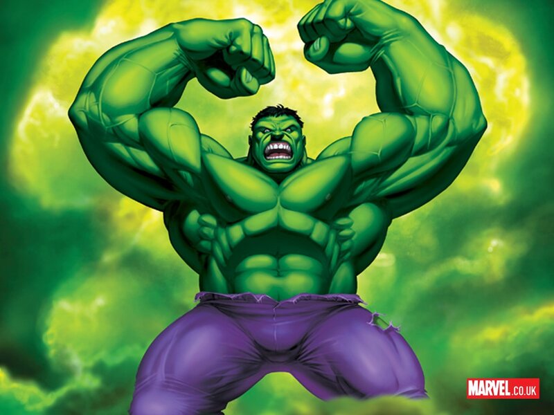 Green Muscular Superhero — Aggressive, Comic