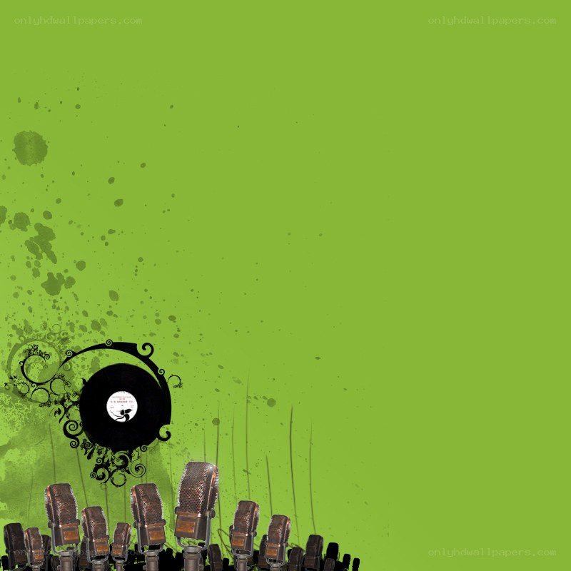 green music background with microphones