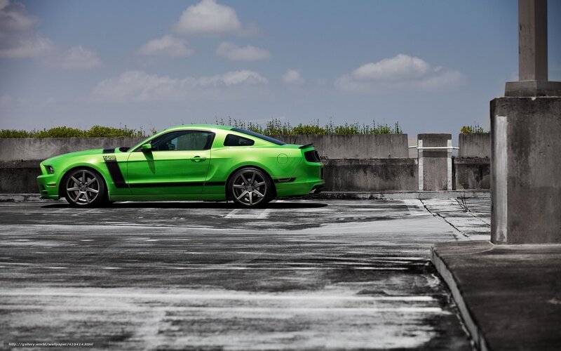 Green Mustang Car — Dramatic, Afternoon, Photograph, Concrete Parking Lot
