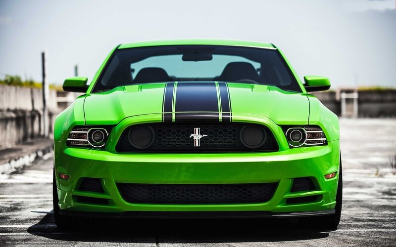 Green Mustang Car — Dramatic, Afternoon, Photograph, Hood Stripes