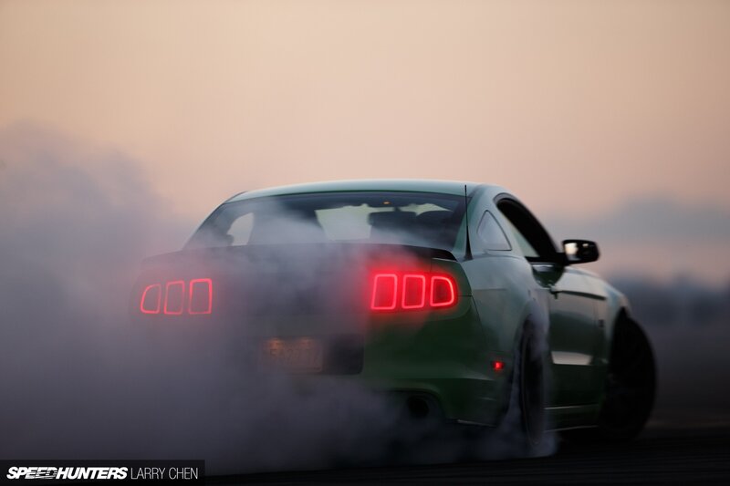 Green Mustang Car — Dramatic, Sunset