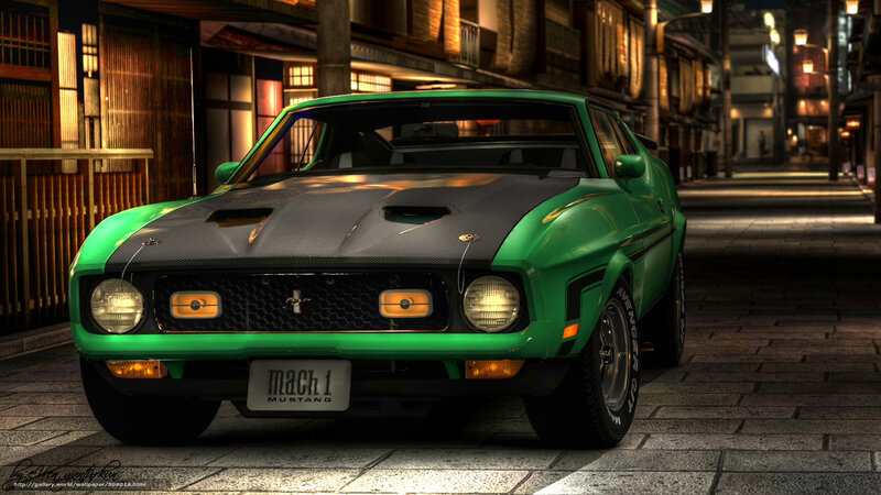 Green Mustang in Japanese Street