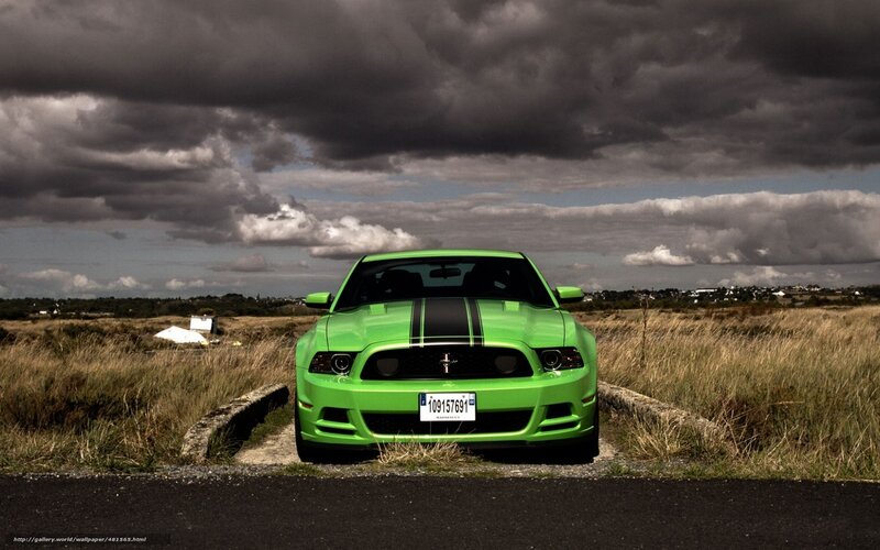 green mustang on country road