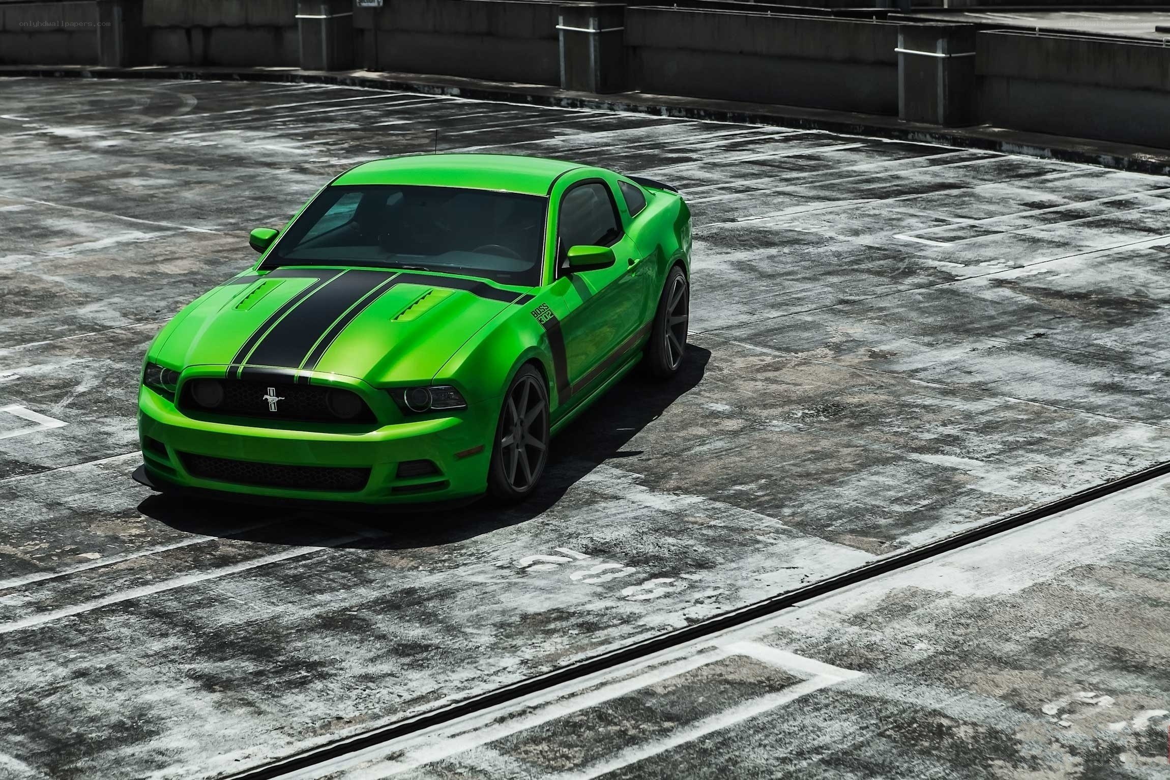 green mustang on rooftop