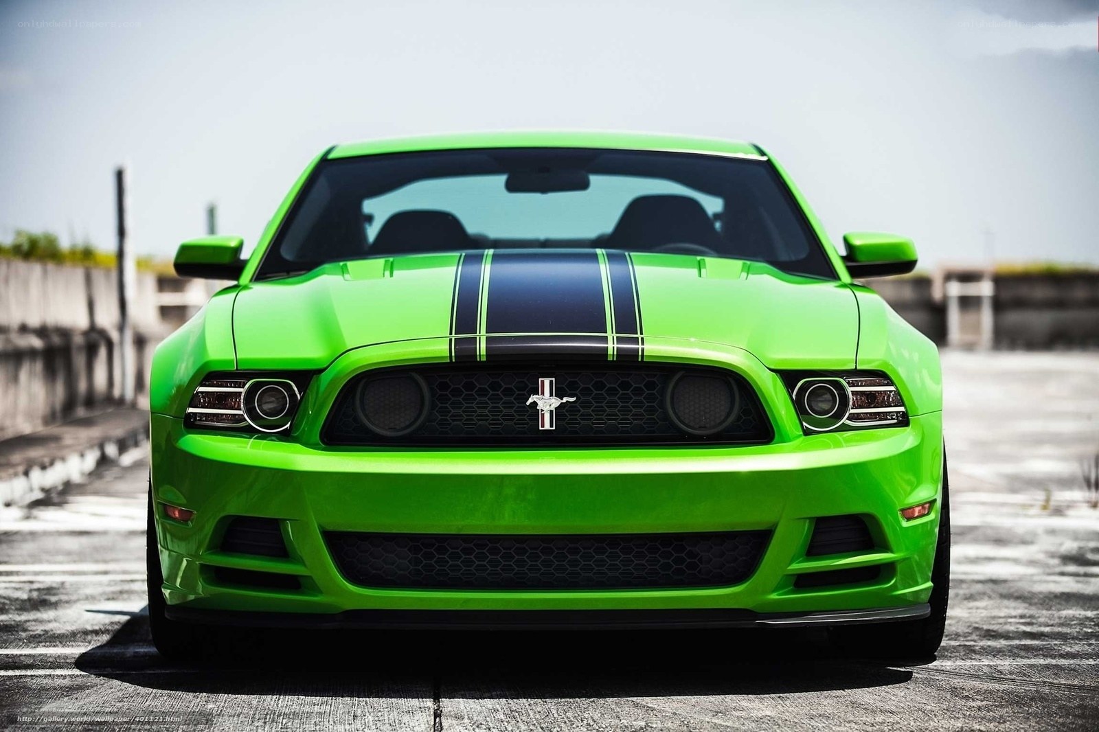 green mustang with racing stripes