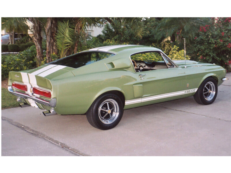 green mustang with white stripes