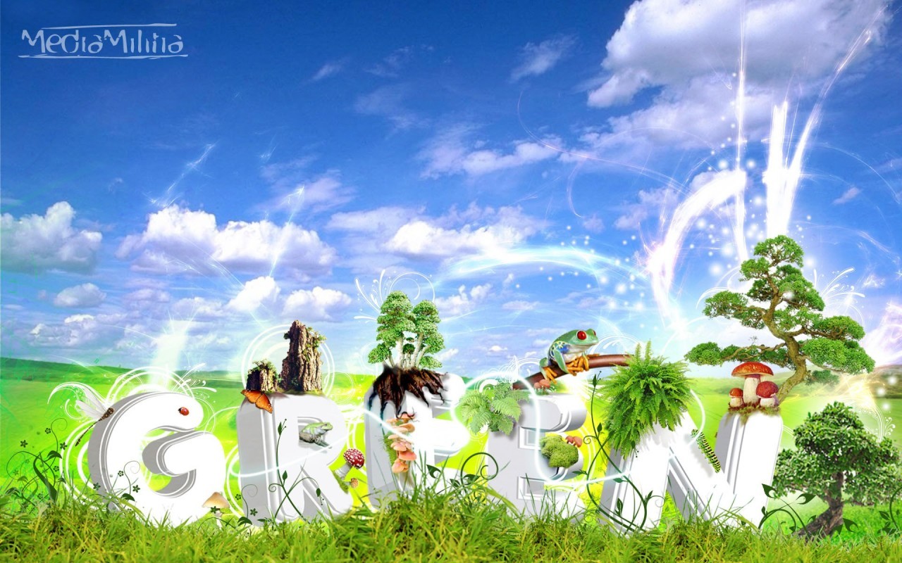 Green nature landscape with text