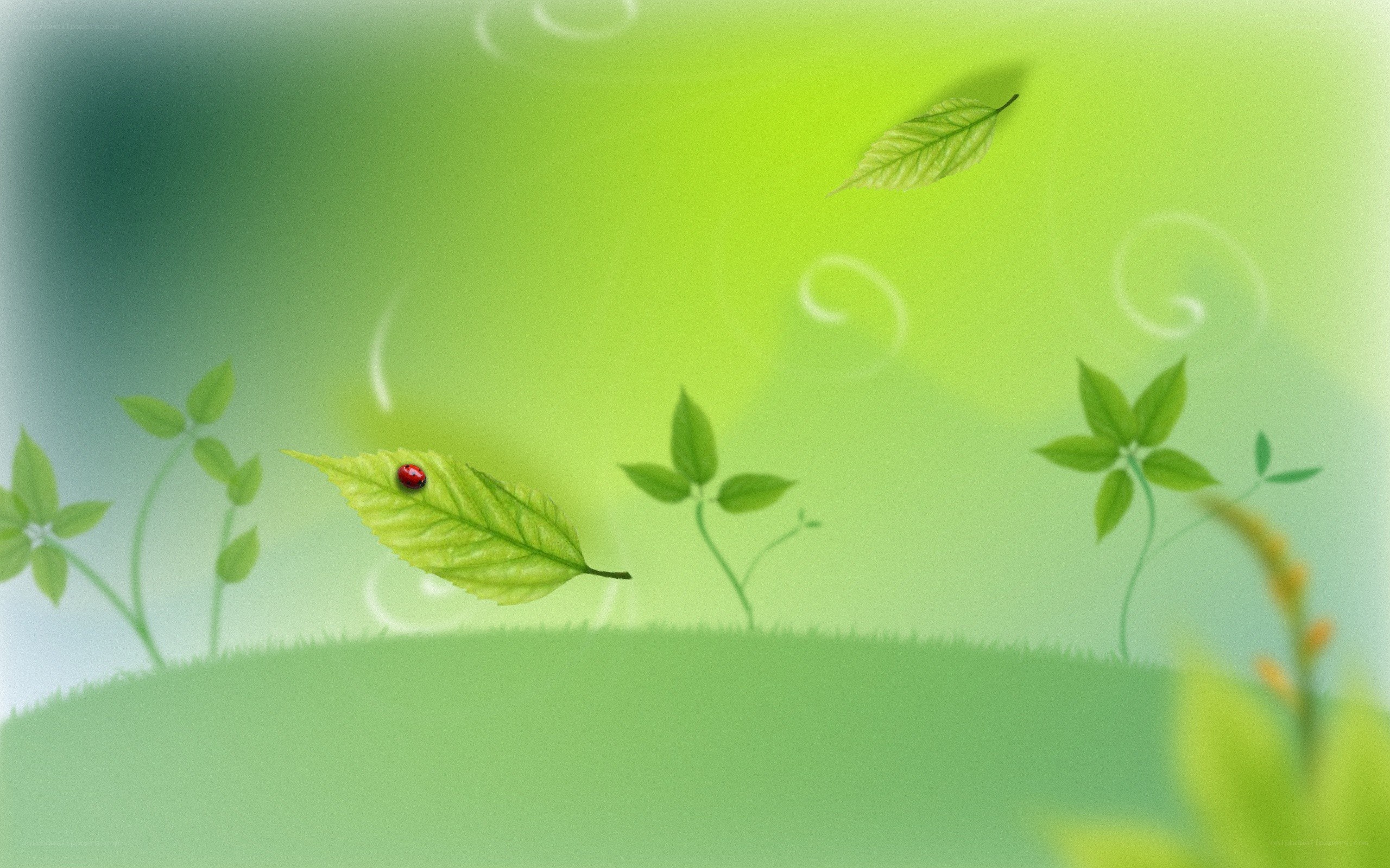 green nature scene with ladybug