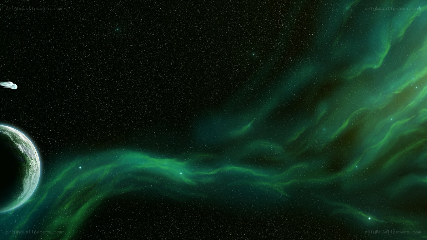 Green nebula and planet