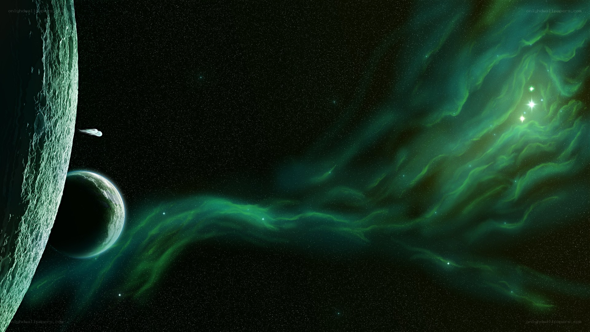 Green nebula in space
