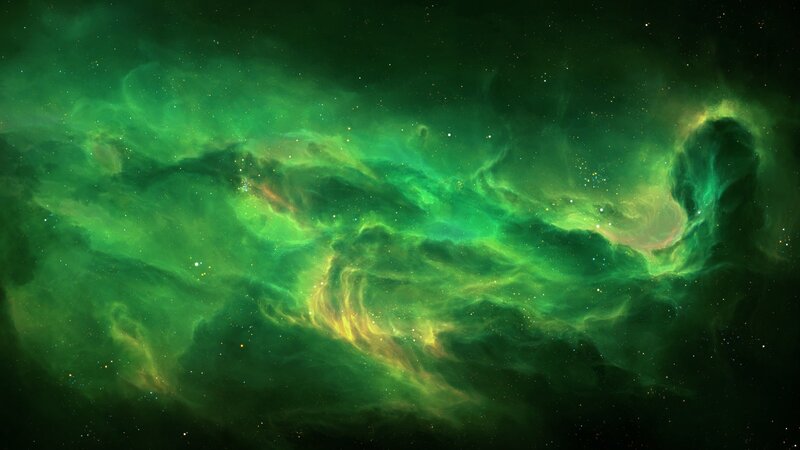 Green Nebula in Space — Cosmic, Digital Art, Stars