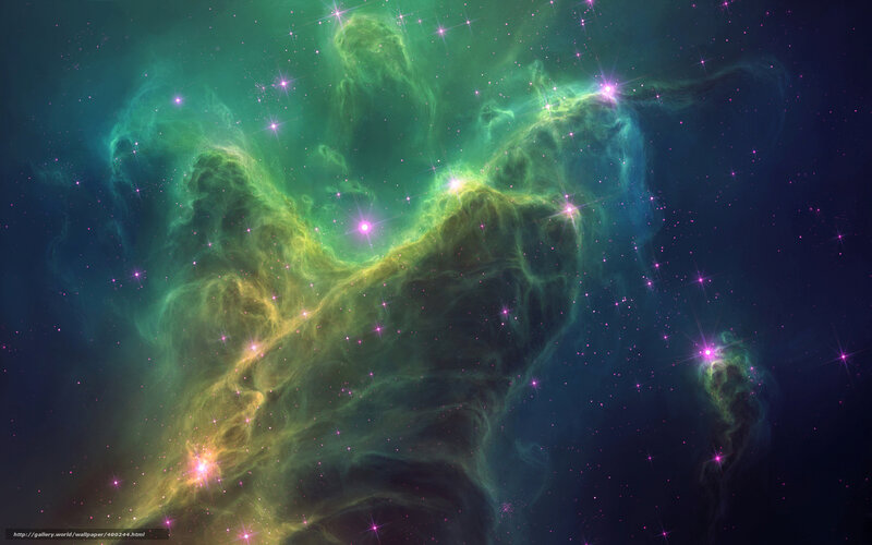 Green Nebula in Space — Cosmic, Night, Digital Art