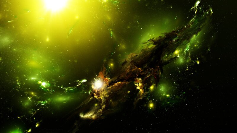 Green Nebula in Space — Dramatic, Digital Art, Stars, Gas Clouds