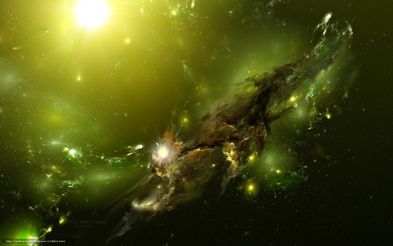 Green Nebula in Space — Dramatic, Digital Art, Stars