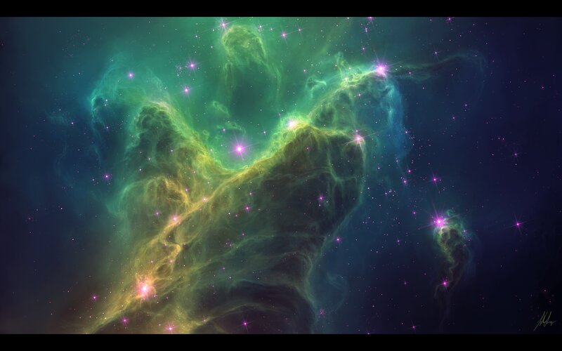 Green Nebula in Space — Dramatic, Night, Digital Art