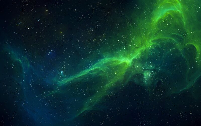 Green Nebula in Space — Serene, Digital Art