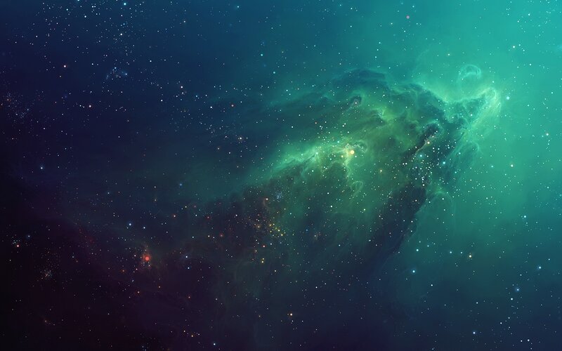Green Nebula in Space — Serene, Night, Digital Art
