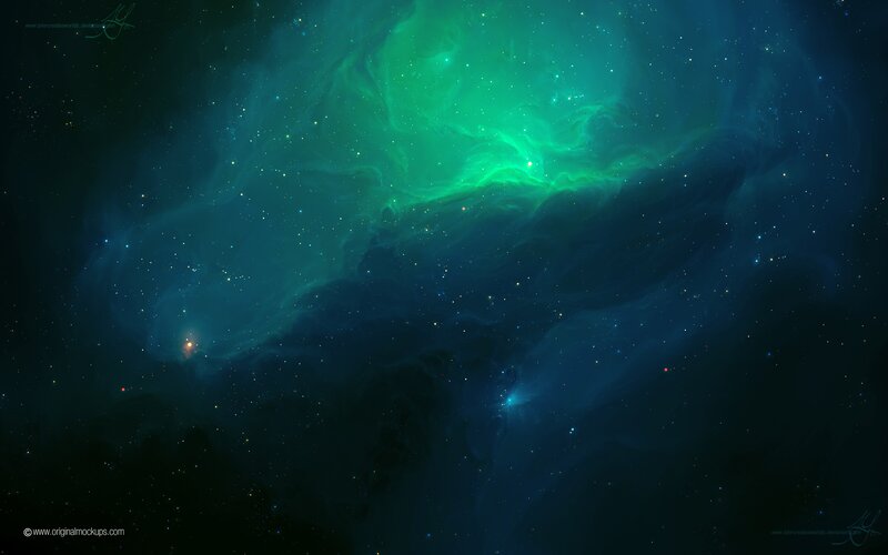 Green Nebula in Space — Serene, Night
