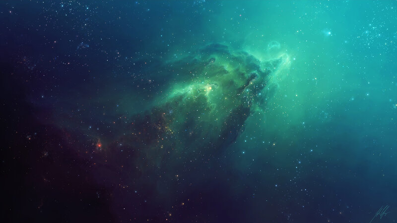 Green Nebula in Space — Teal, Serene