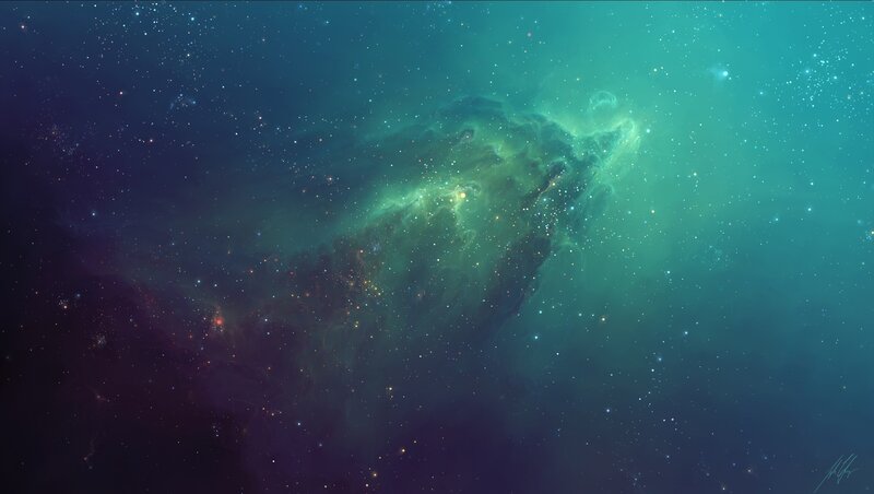 Green Nebula in Space — Teal